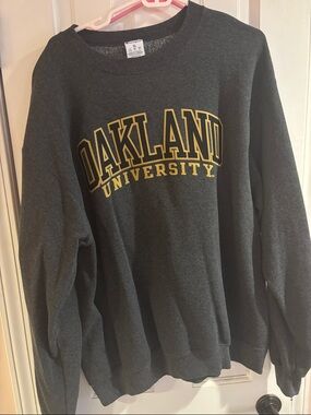 Champion Oakland University Crewneck Sweater - Charcoal with Gold Lettering
